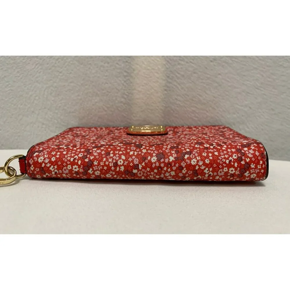 SOLD***Michael Kors Floral Snap Bifold Wallet Wristlet Red Gold - Picture 6 of 12